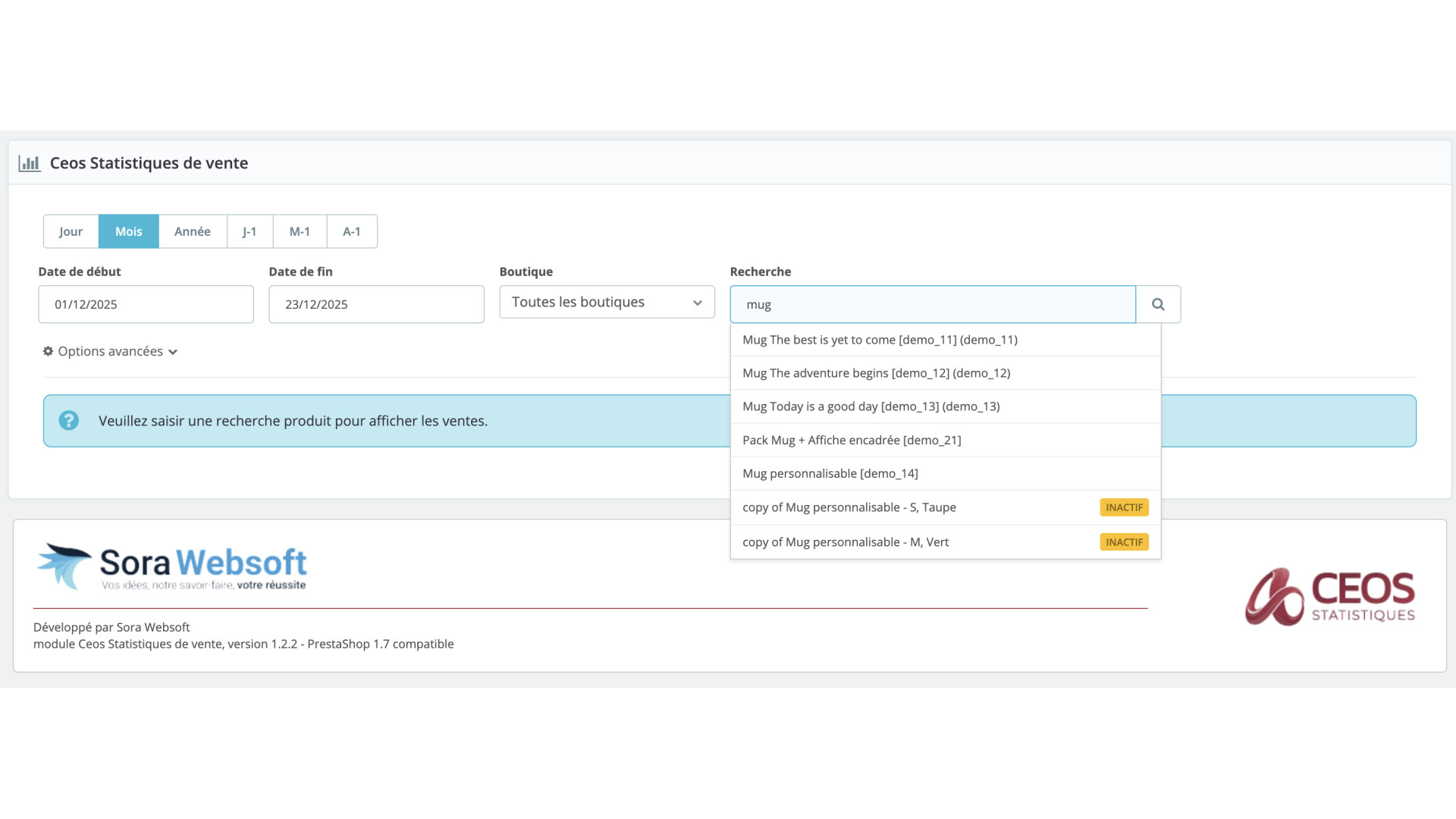 Module statistiques PrestaShop CEOS Statistiques de vente