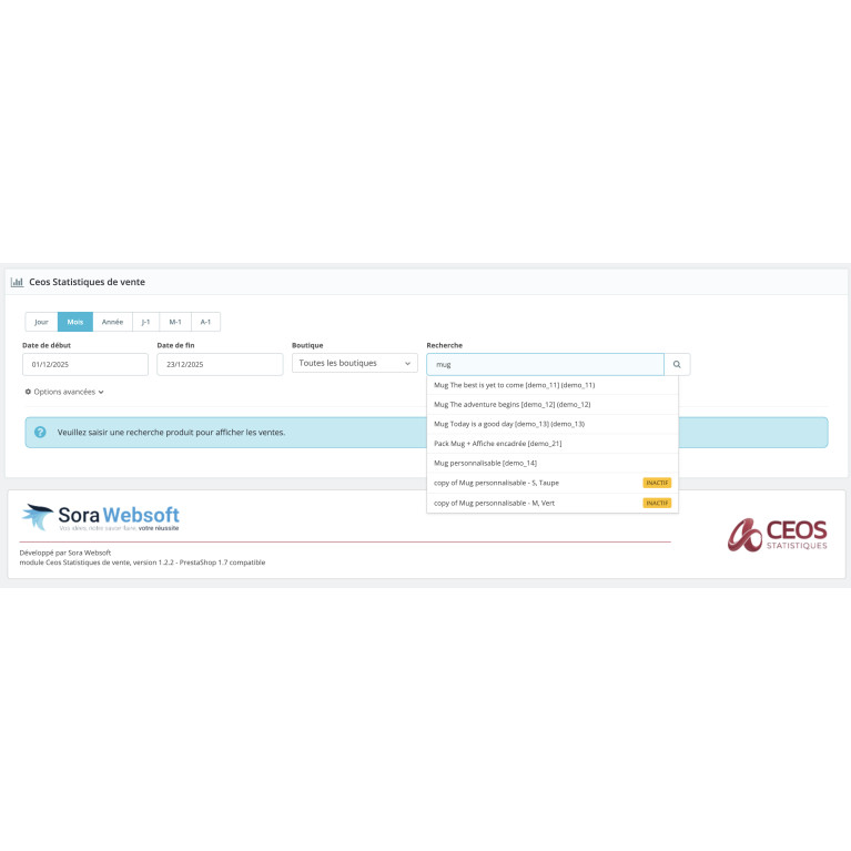 Module statistiques PrestaShop CEOS Statistiques de vente